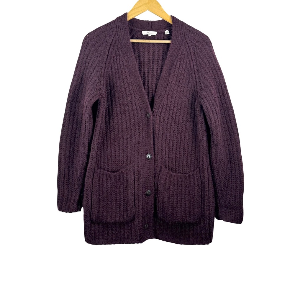 Vince Rib alpaca wool Cardigan XS Plum chunky oversized preppy classic